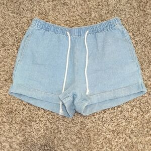 Forever 21 light blue chambray cuffed shorts drawstring waistband